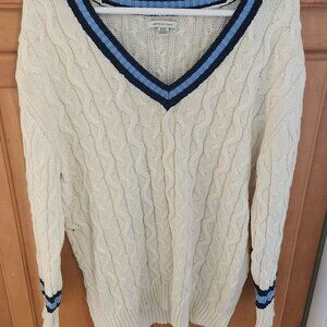 American Eagle Varsity Striped Cable Knit Oversized Sweater